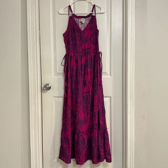 Anthropologie Saturday Sunday Magenta Purple Floral Maxi Dress 100% Cotton SizeS - Picture 2 of 9